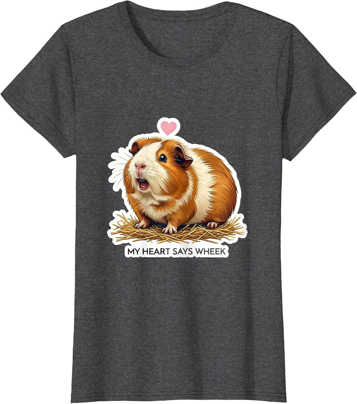 Women's My Heart Says Wheek Cute Guinea Pig Lover Owner Humor T-Shirt - Dark Heather Grey