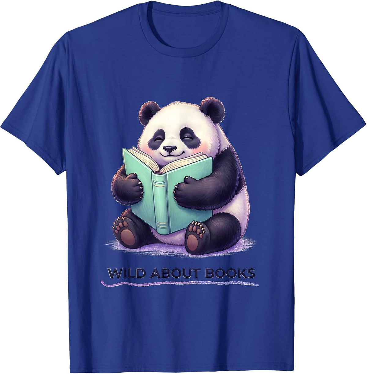 Men's Wild About Books Cute Kawaii Panda Teacher Back To School T-Shirt - Royal Blue