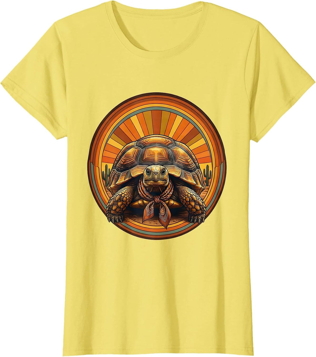 Women's Desert Tortoise Cowgirl Bandana Illustration T-Shirt - Lemon Yellow