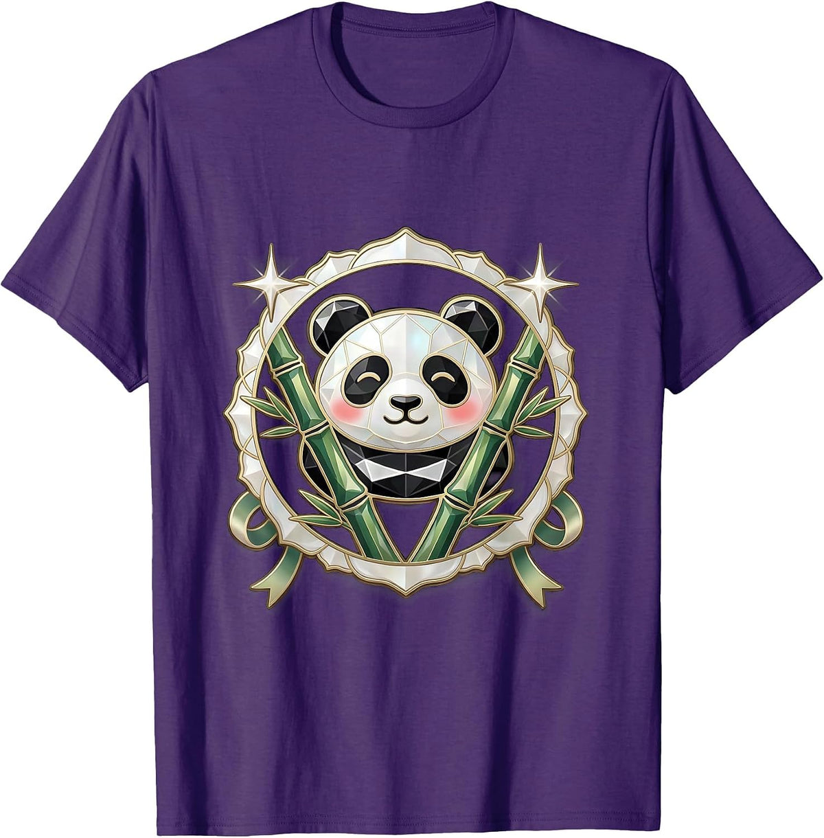 Sleepy Kawaii Panda Hugging Bamboo Stalk T-Shirt - Purple