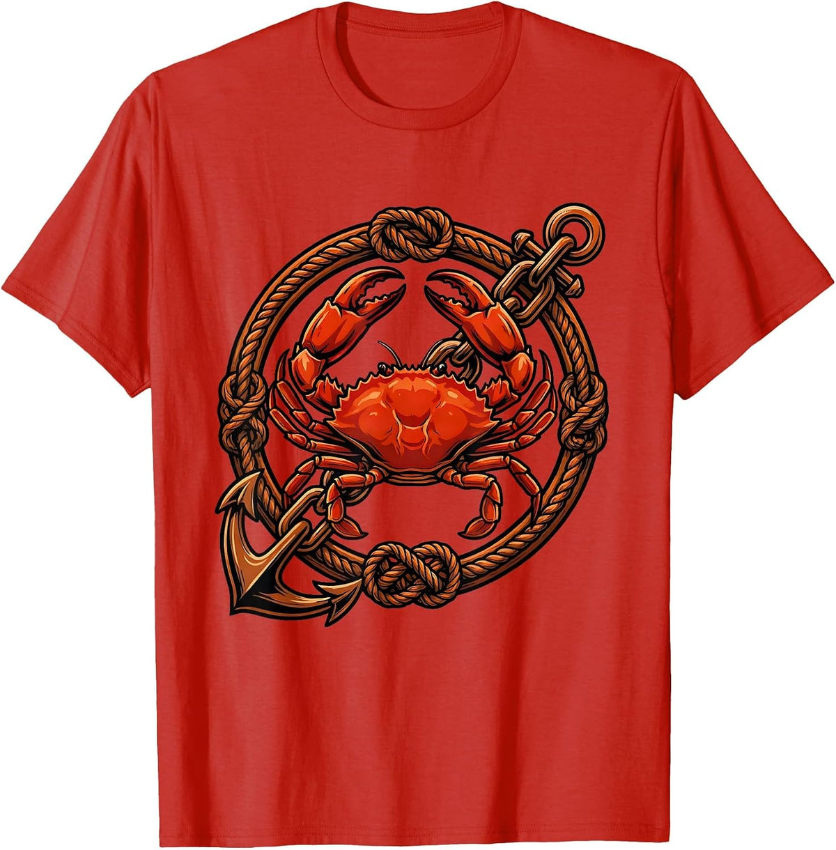 Men's Crab and Rusty Anchor Chain Nautical Graphic T-Shirt - Red