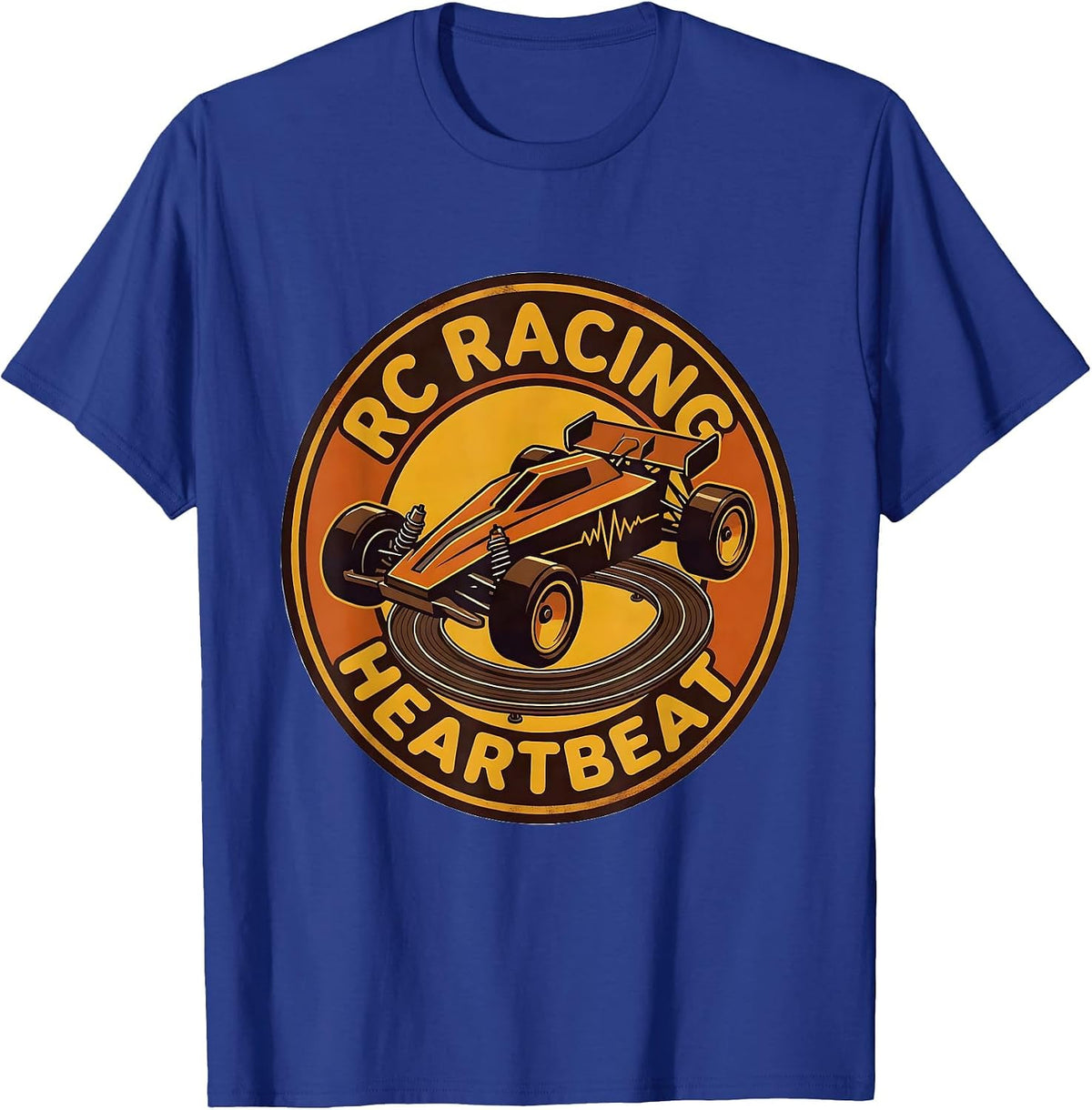 RC Racing Heartbeat Retro 70s Hobbyist Car Enthusiast T-Shirt - Royal Blue