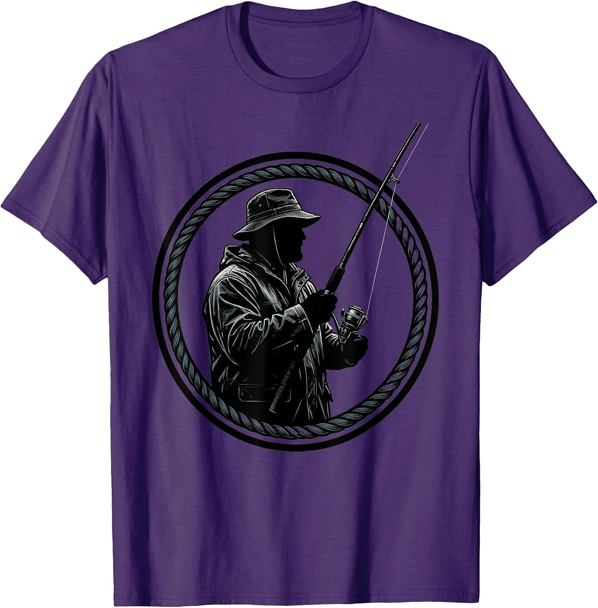 Old Fisherman in Rain Hat and Slicker Graphic T-Shirt - Purple