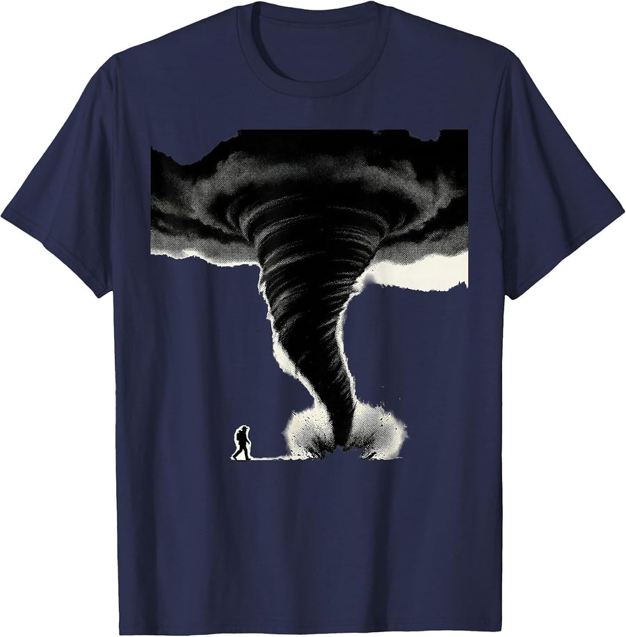 Right-Leaning Tornado Funnel Storm Chaser Meteorology T-Shirt - Navy Blue