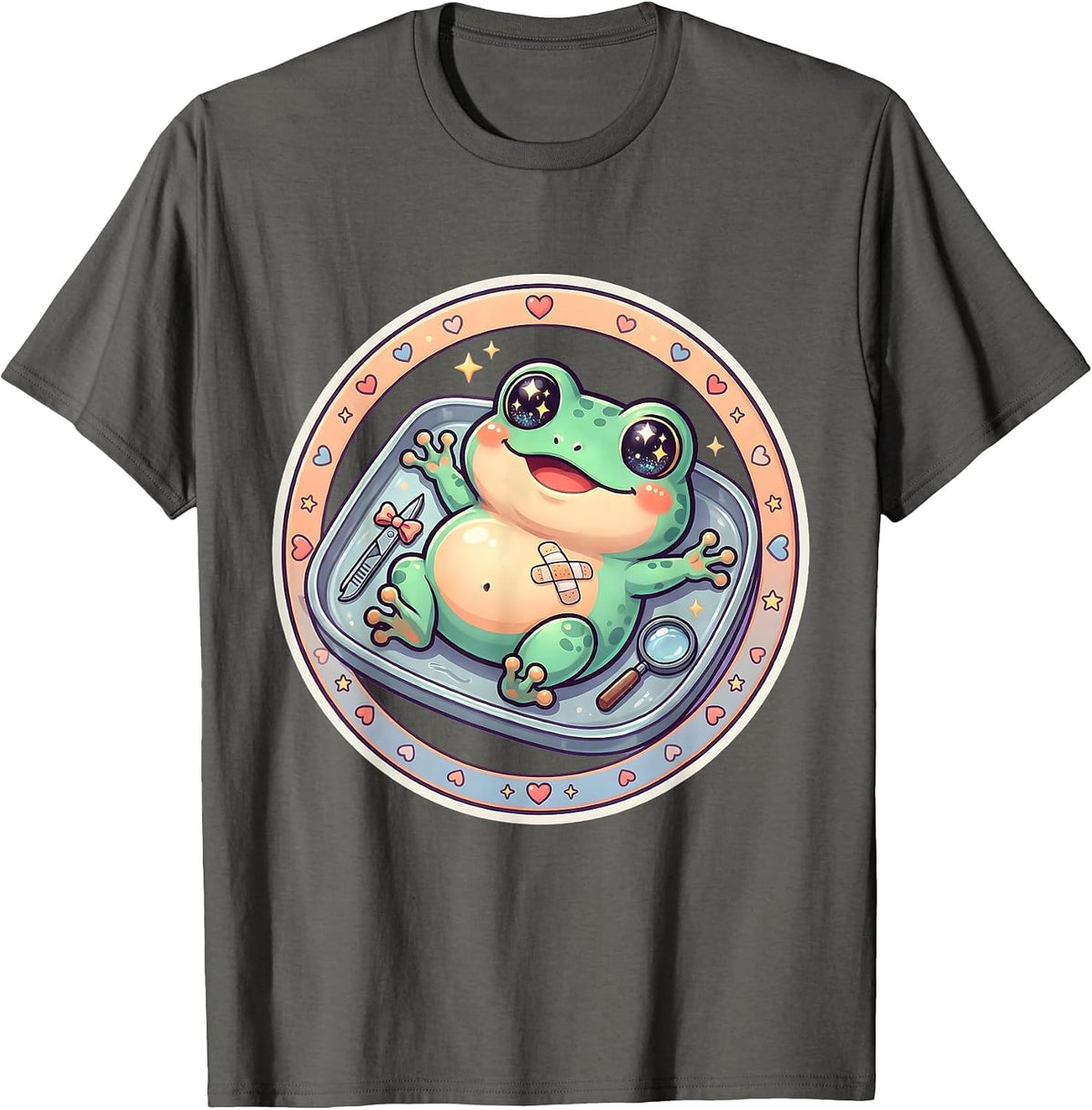 Frog Dissection Classroom Science Illustration T-Shirt - Asphalt Grey