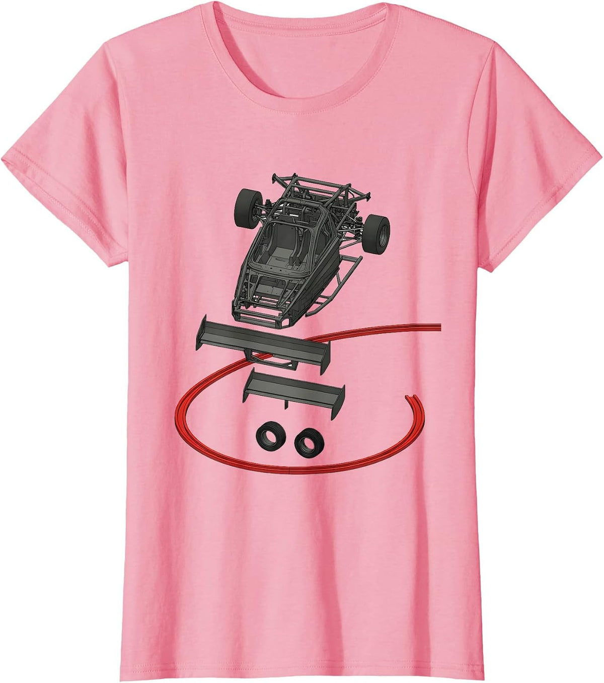 Women's Deconstructed Sprint Car Minimalist Drag Racing Enthusiast T-Shirt - Pink