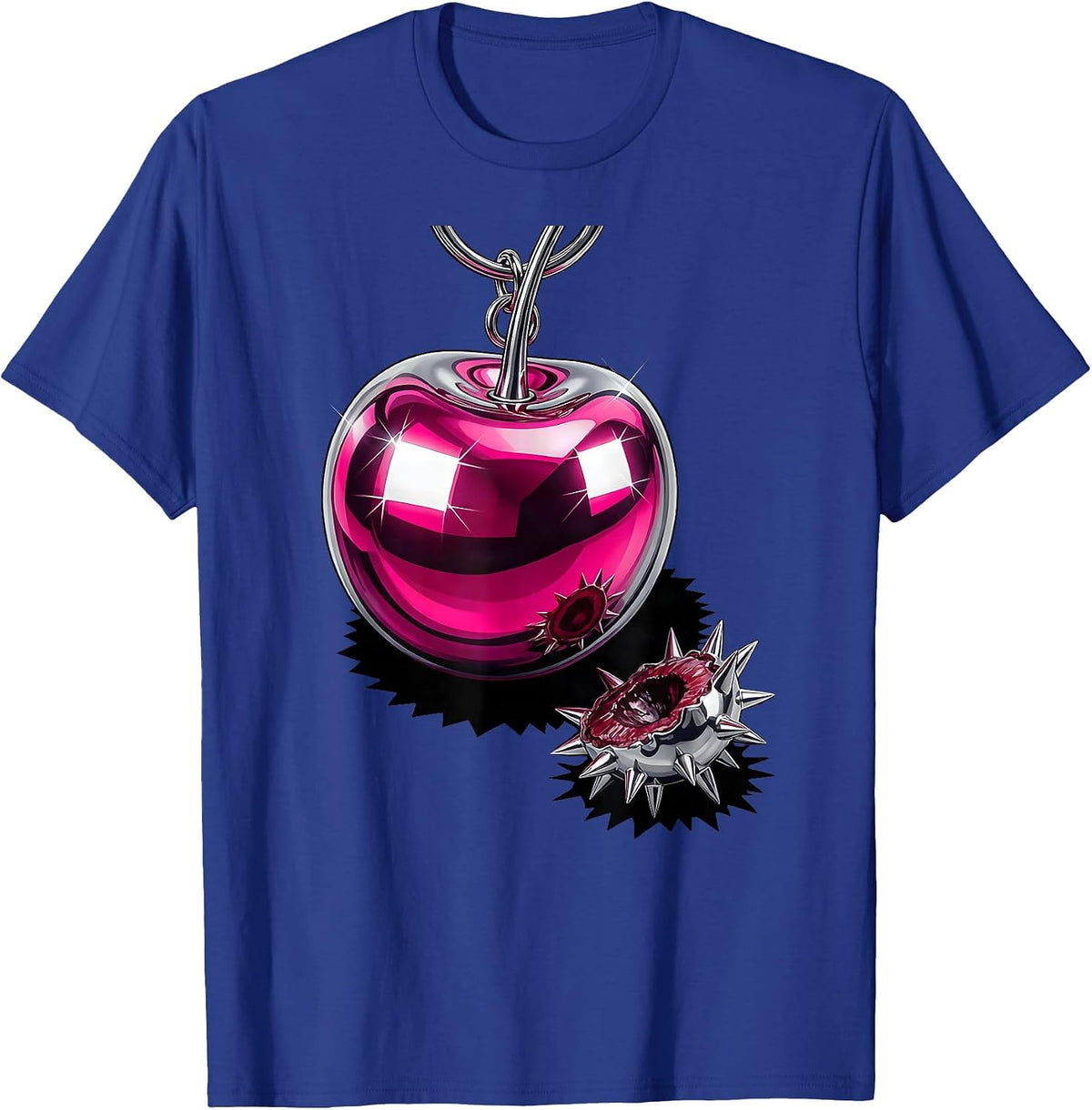Men's Oversized Cherry Keychain Vaporwave Y2K Goth Alt T-Shirt - Royal Blue
