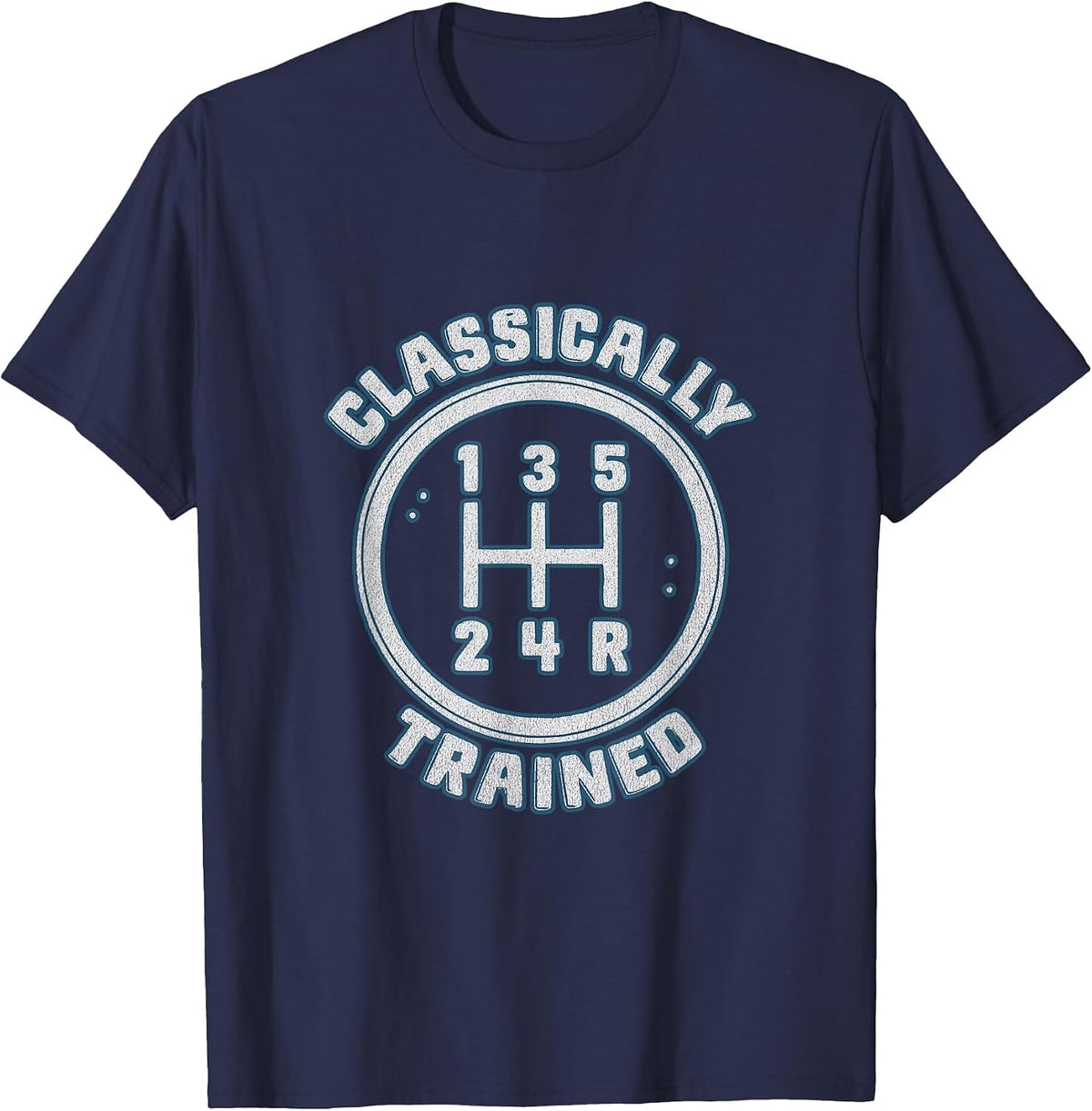 Automotive Classically Trained Manual Gear Shift Retro Car T-Shirt - Navy Blue