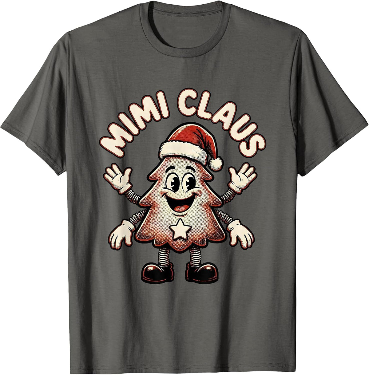 Mimi Claus Retro Cartoon Christmas Family Matching Pajama T-Shirt - Asphalt Grey