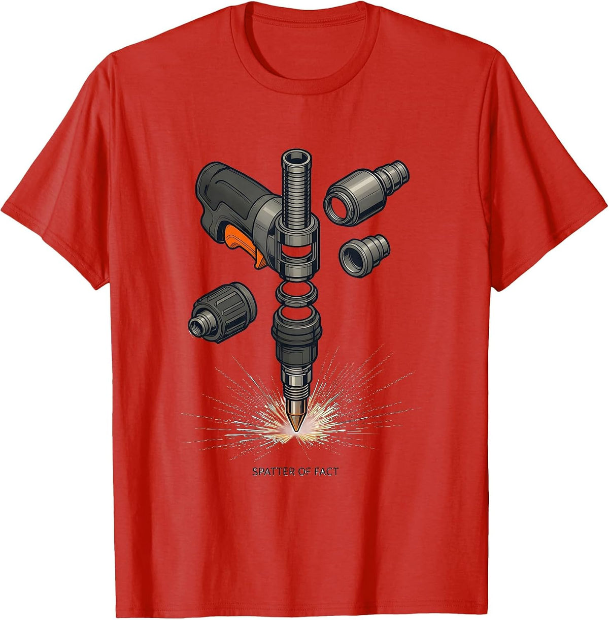 Men's Spatter Of Fact Exploded MIG Welding Torch Technical Welder T-Shirt - Red