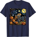 Spooky Halloween Bearded Dragon Starry Night T-Shirt - Navy Blue