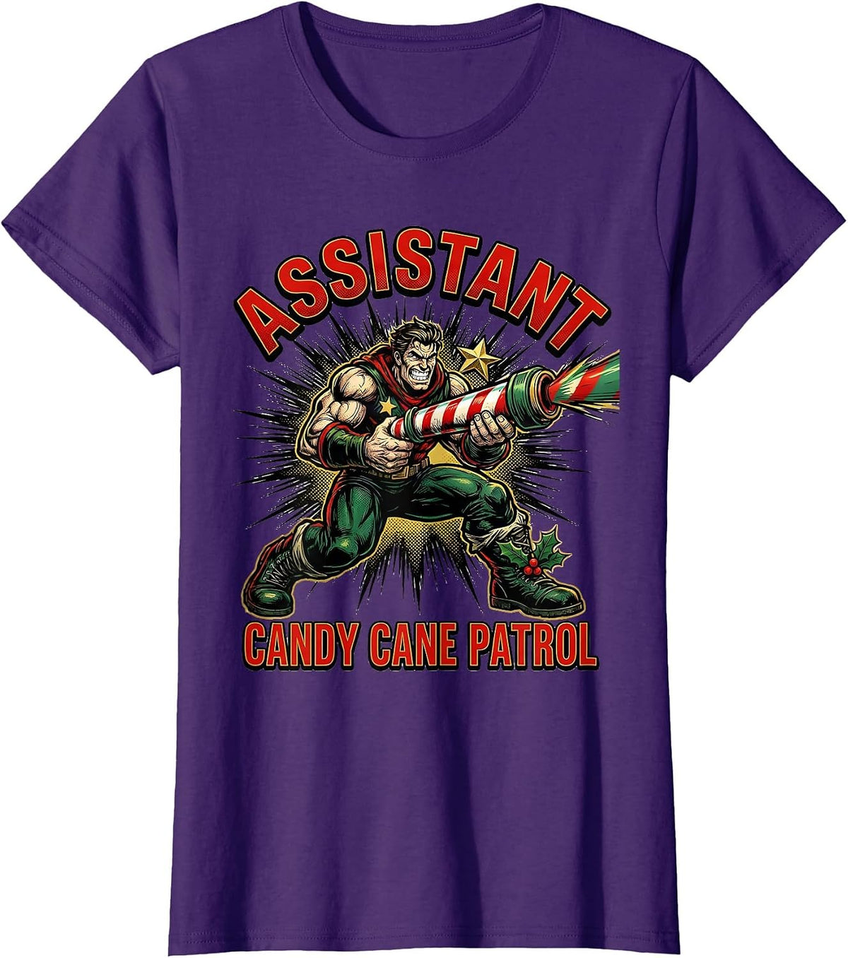 Women's Assistant Candy Cane Patrol Funny Dental Assistant Christmas T-Shirt - Purple