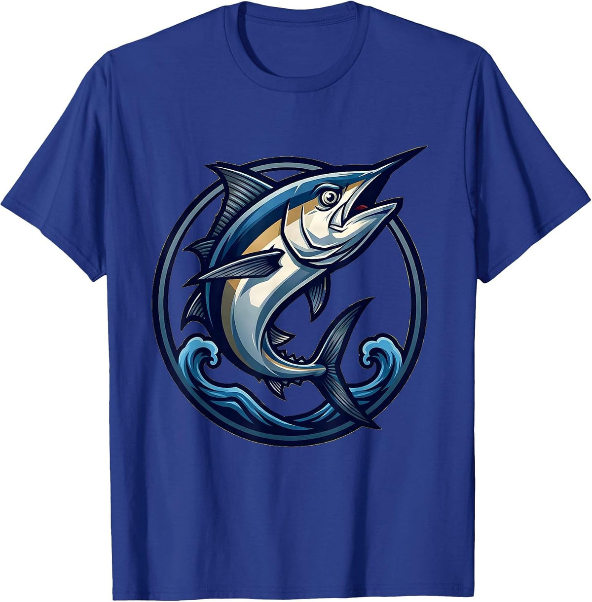 Men's Tuna Fish Jumping Ocean Waves Graphic T-Shirt - Royal Blue