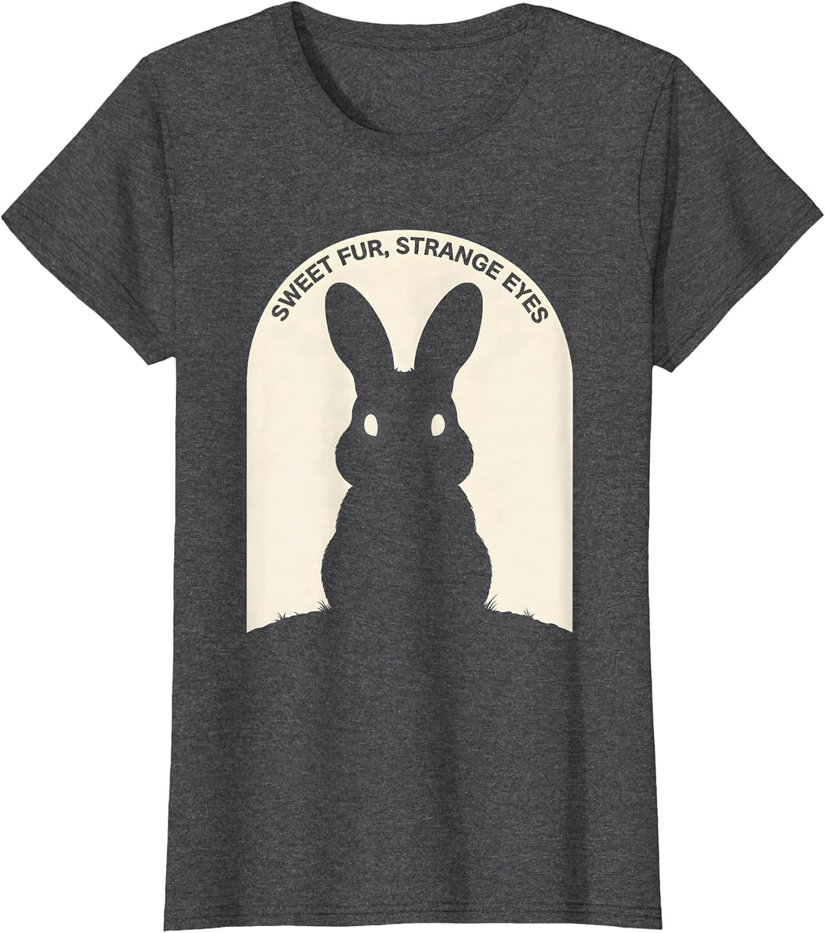 Women's Sweet Fur, Strange Eyes Cute Goth Bunny Rabbit Silhouette T-Shirt - Dark Heather Grey