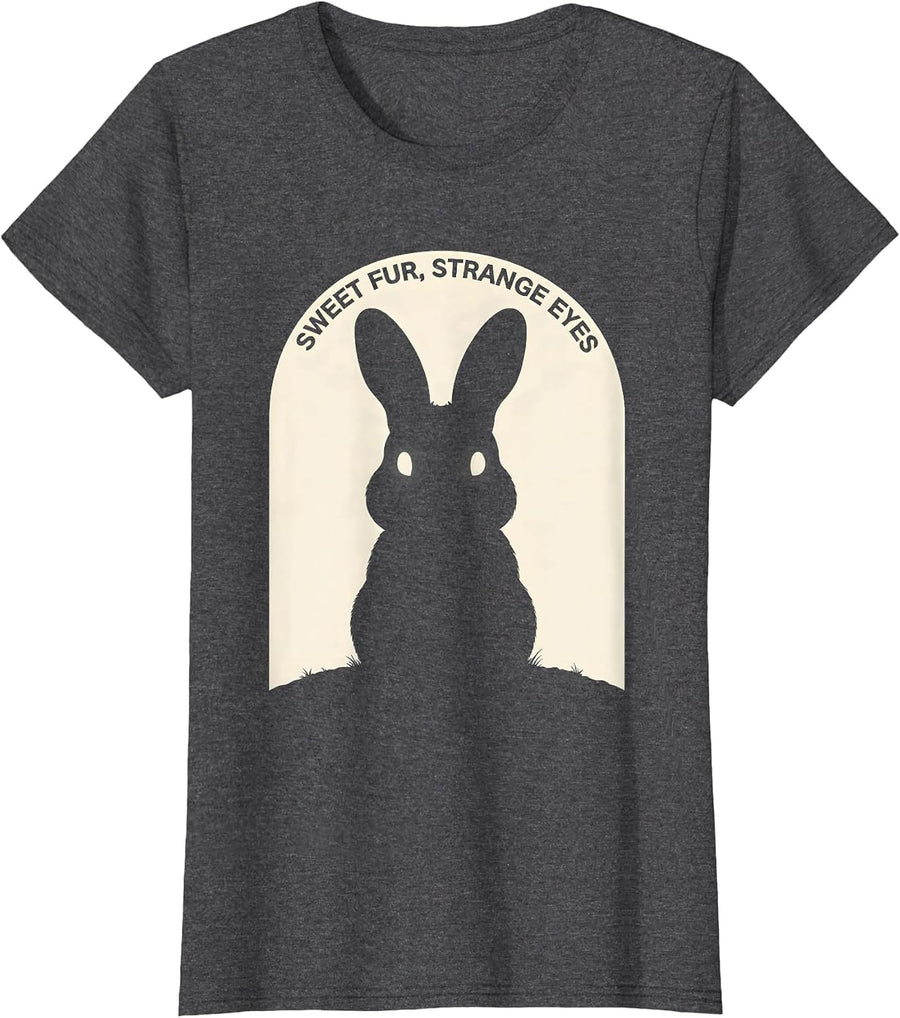 Women's Sweet Fur, Strange Eyes Cute Goth Bunny Rabbit Silhouette T-Shirt - Dark Heather Grey