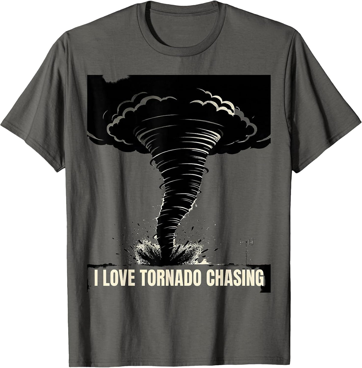 I Love Tornado Chasing Silhouette Storm Chaser Meteorology T-Shirt - Asphalt Grey