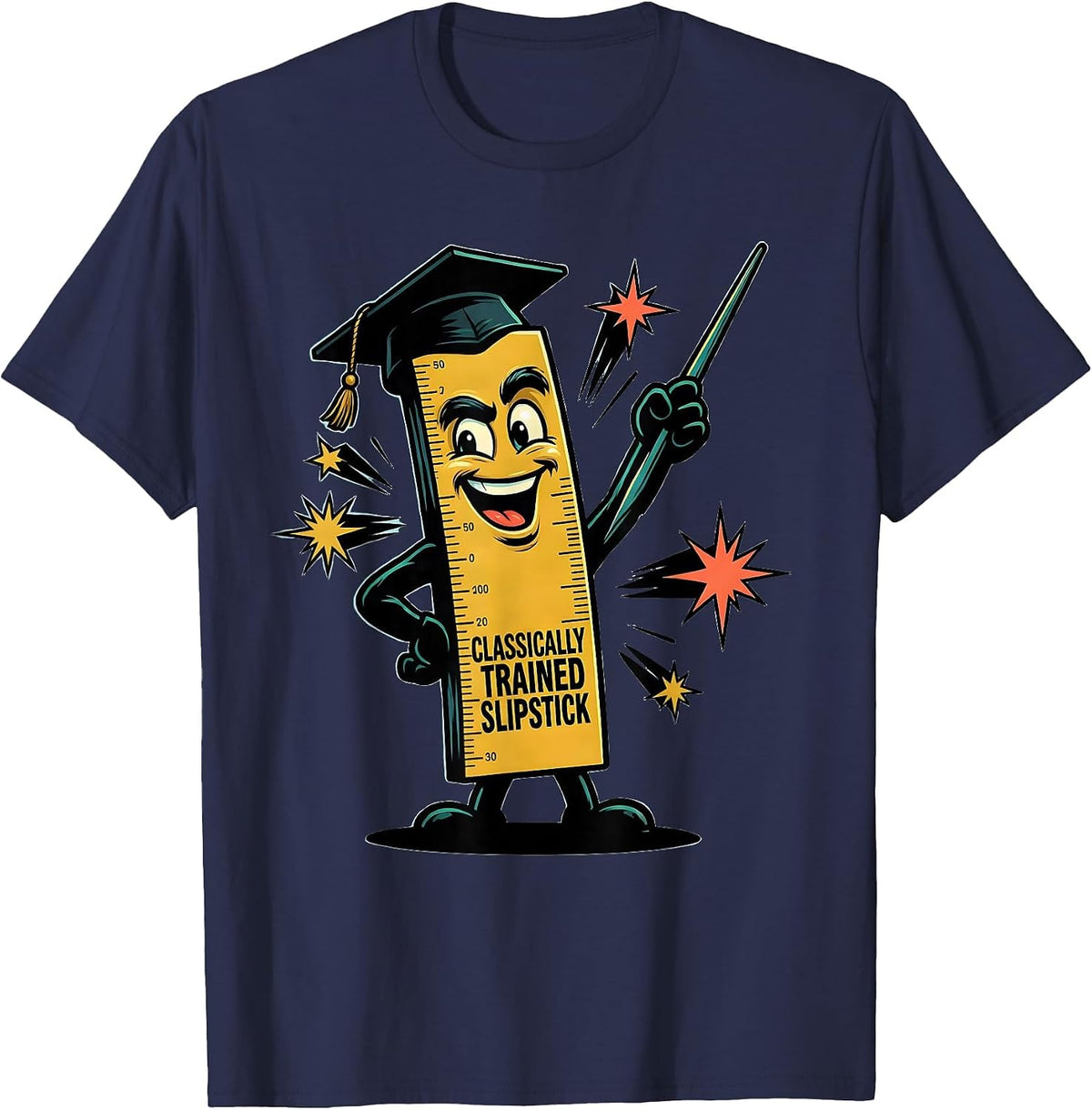 Men's Classically Trained Slipstick Cartoon Retro Math Engineer T-Shirt - Navy Blue