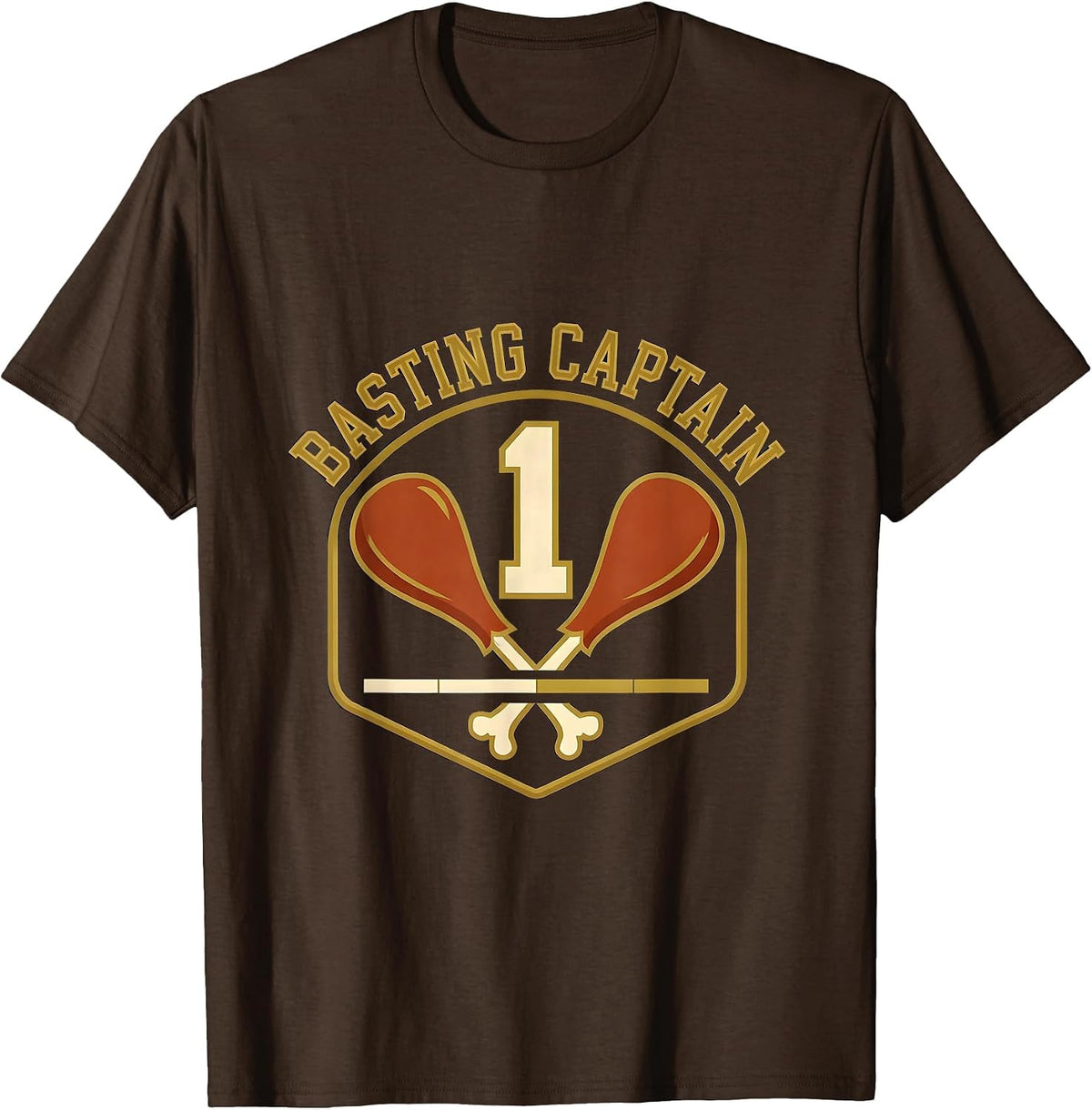 Men's Basting Captain Sports Funny Thanksgiving Turkey Family T-Shirt - Brown
