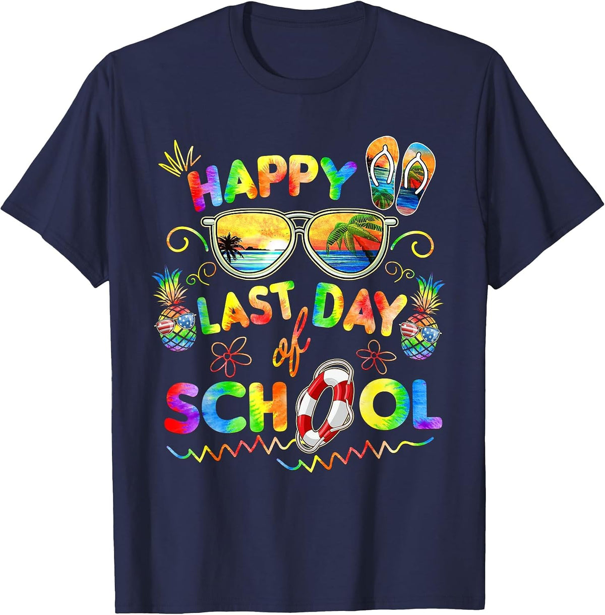 Happy Last Day of School Shirt Teachers End of Year Students T-Shirt - Navy Blue