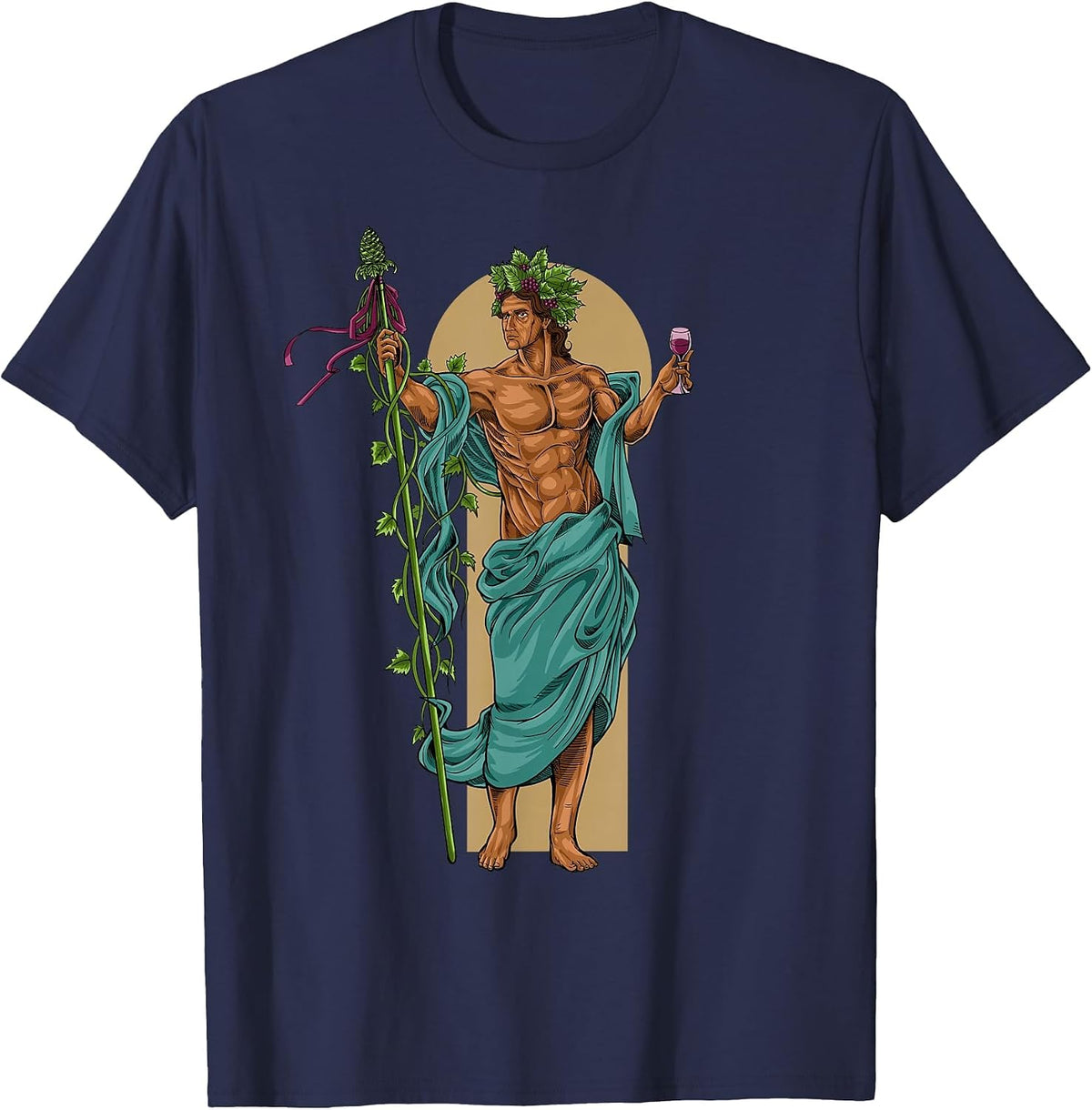 God of Greek Mythology - Bacchus Dionysus T-Shirt - Navy Blue