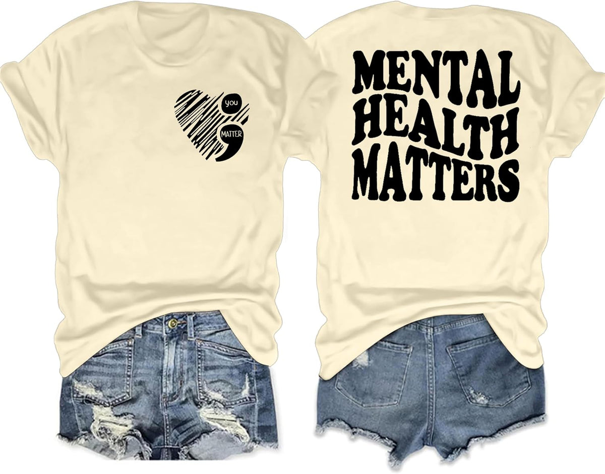 Mental Health Shirt Women Therapist Psychologist Shirts Inspirational Graphic Tees Motivational Gift Tops - Apricot