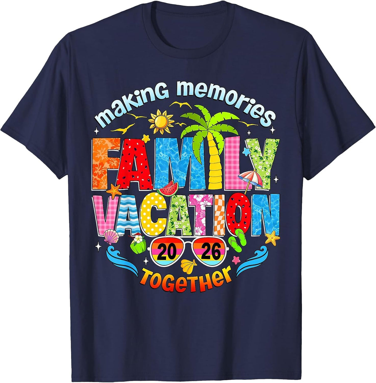 Family Vacation 2026 Summer Beach Matching Family Men Women T-Shirt - Navy Blue