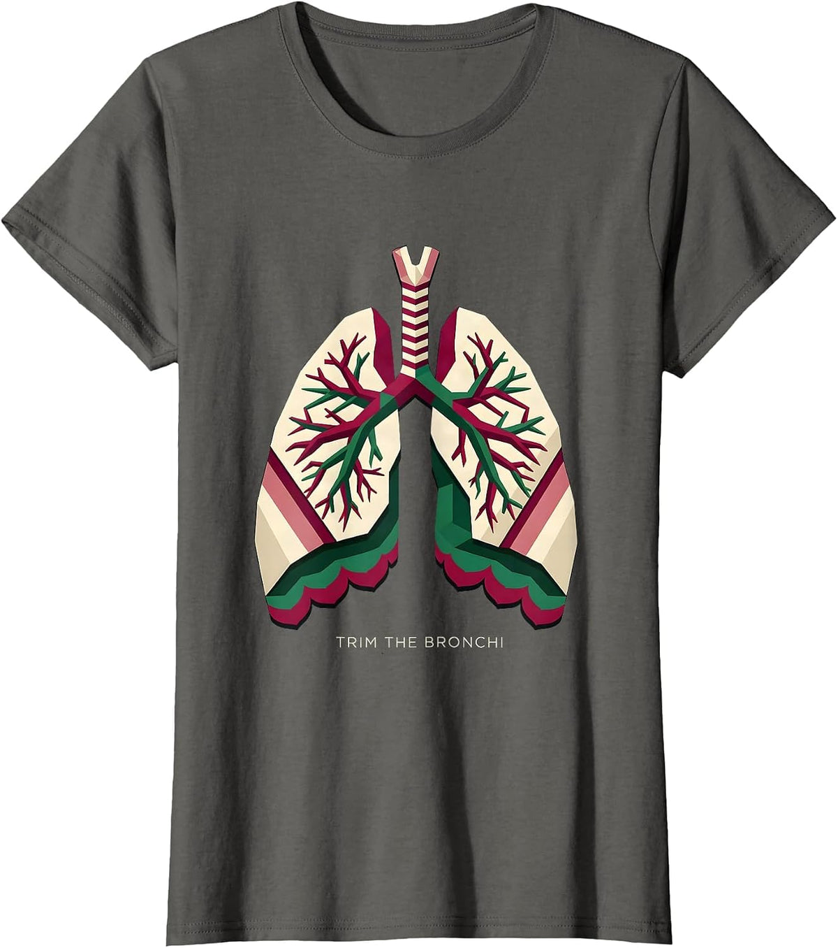 Women's Trim The Bronchi Funny Respiratory Therapist Christmas Lung T-Shirt - Asphalt Grey