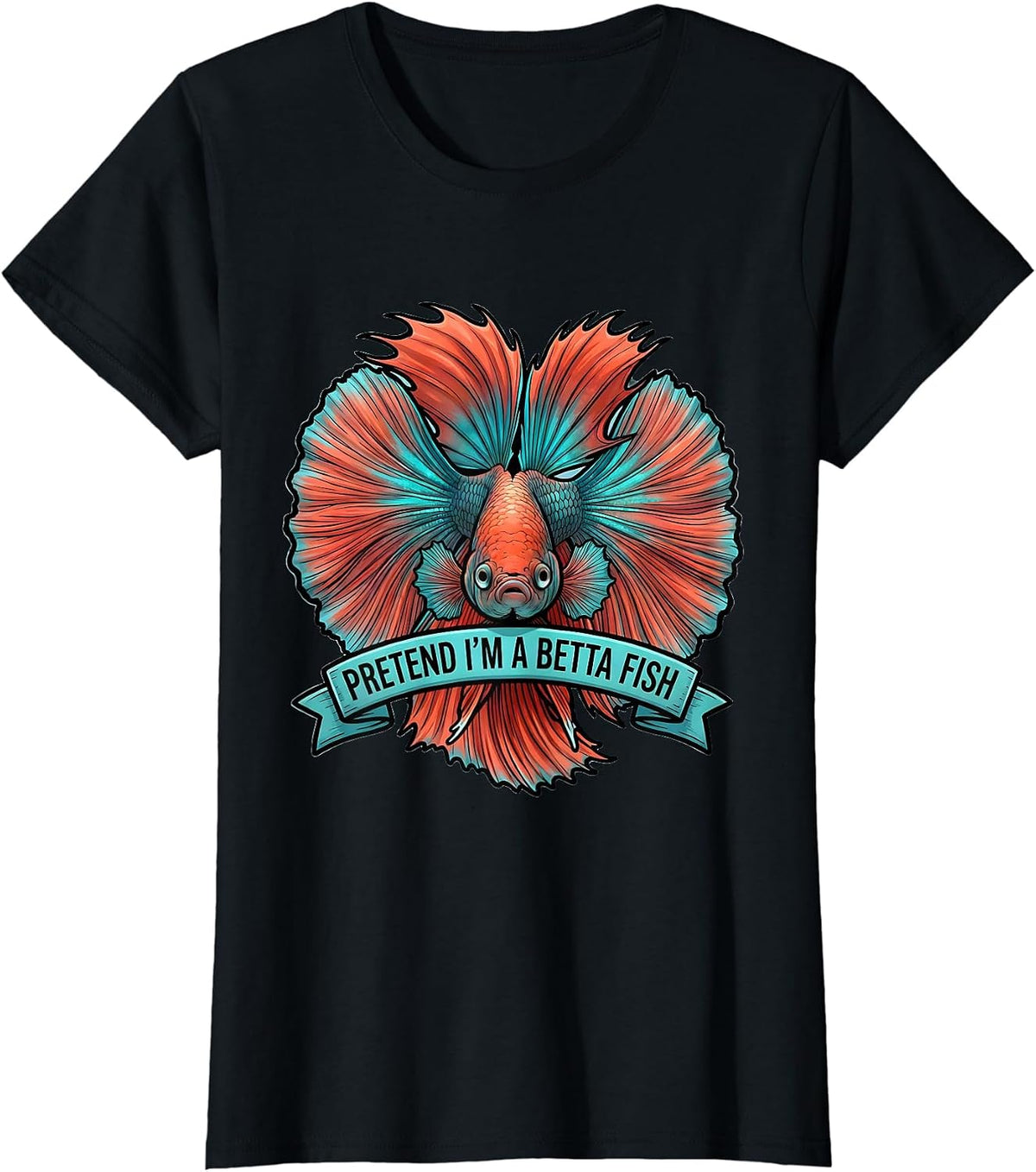 Pretend I'm A Betta Fish Cartoon Fish Costume Gag Humor T-Shirt - Black
