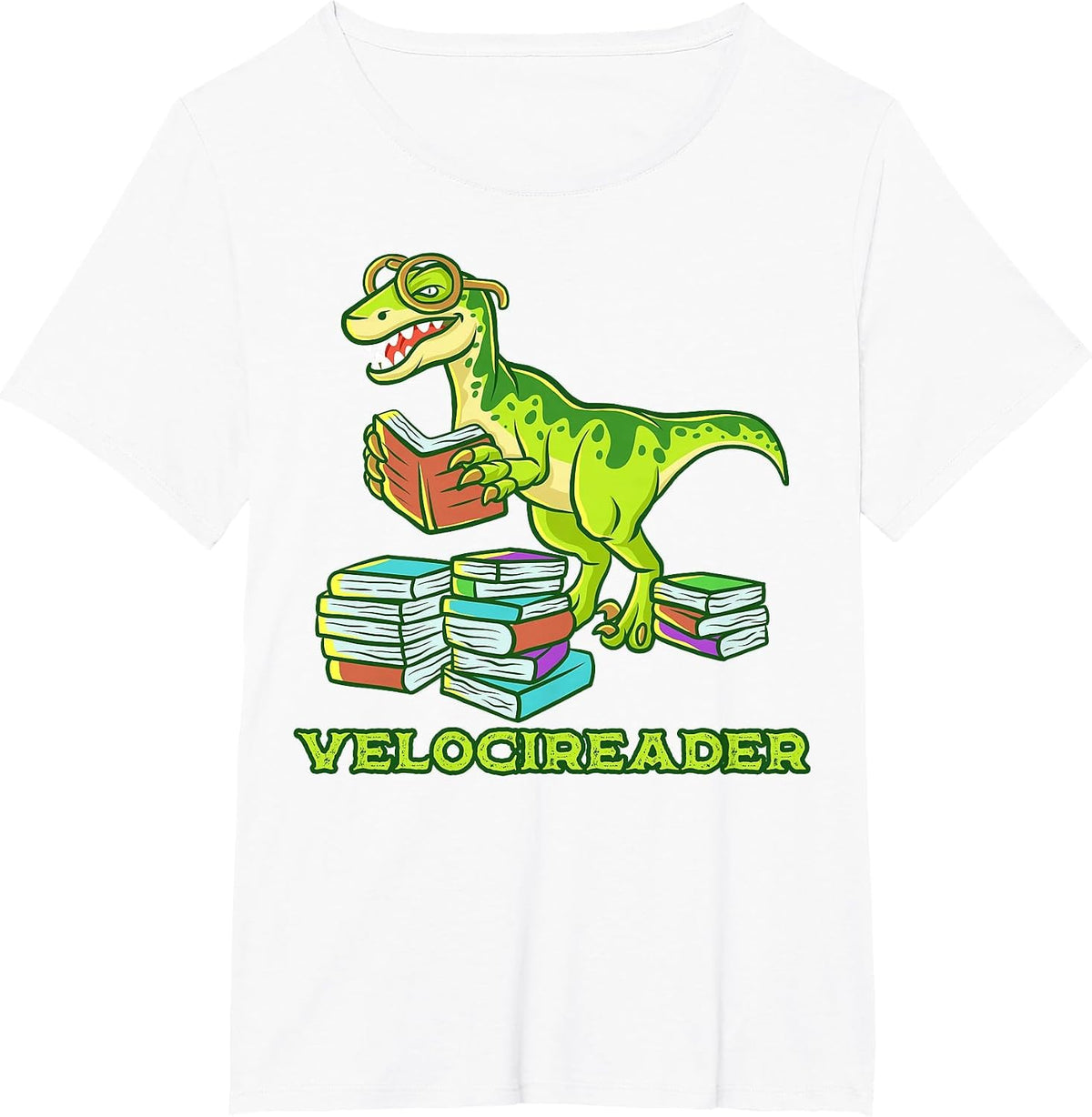 Velocireader Dinosaur Book Reading Velociraptor Dino T-Shirt - White