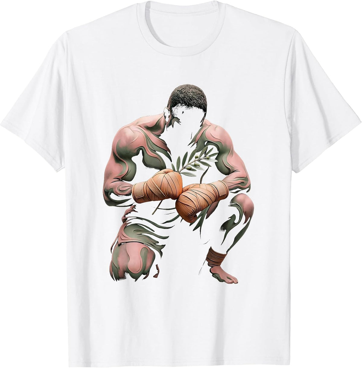 Heavyweight Boxer Kneeling in Corner Graphic T-Shirt - White