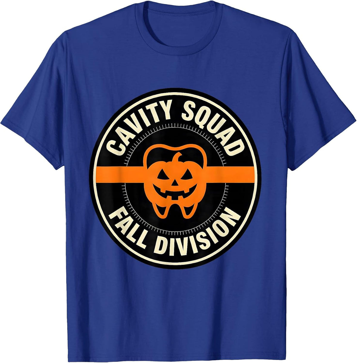 Cavity Squad Fall Division Stencil Dental Humor T-Shirt - Royal Blue