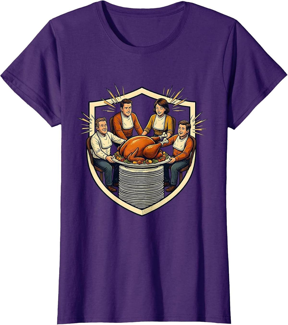 Women's Thanksgiving Turkey Crew Matching Family Dinner Humor T-Shirt - Purple