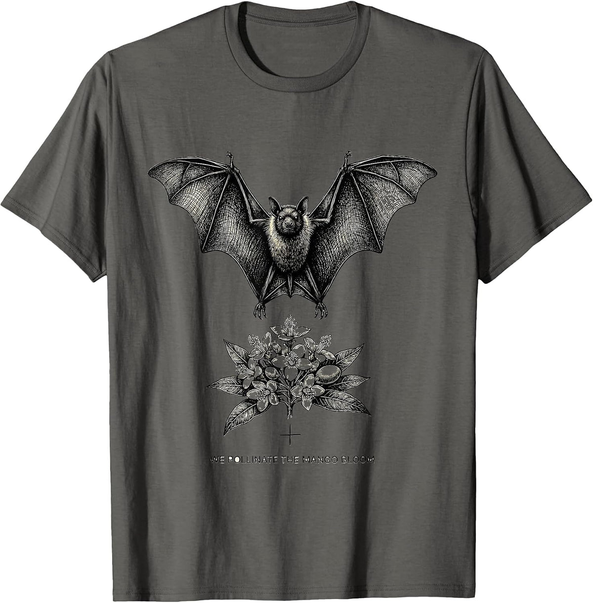 We Pollinate The Mango Bloom Bat Lover Wildlife Conservation T-Shirt - Asphalt Grey