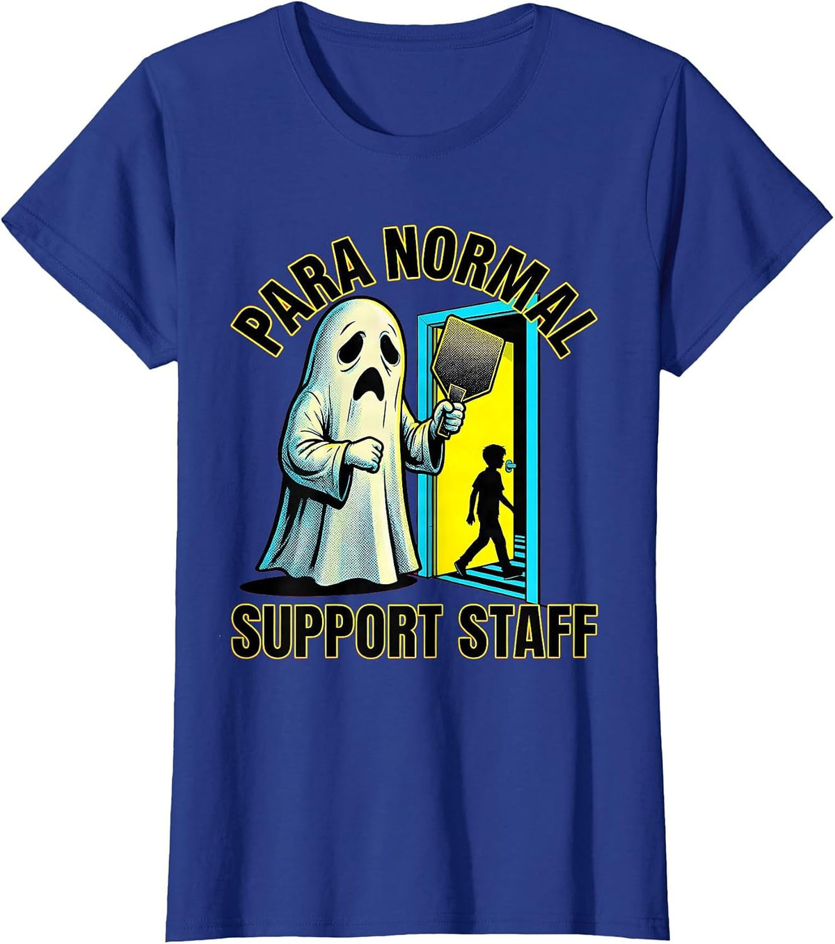 Women's Para Normal Support Staff Pop Art Ghost Halloween T-Shirt - Royal Blue