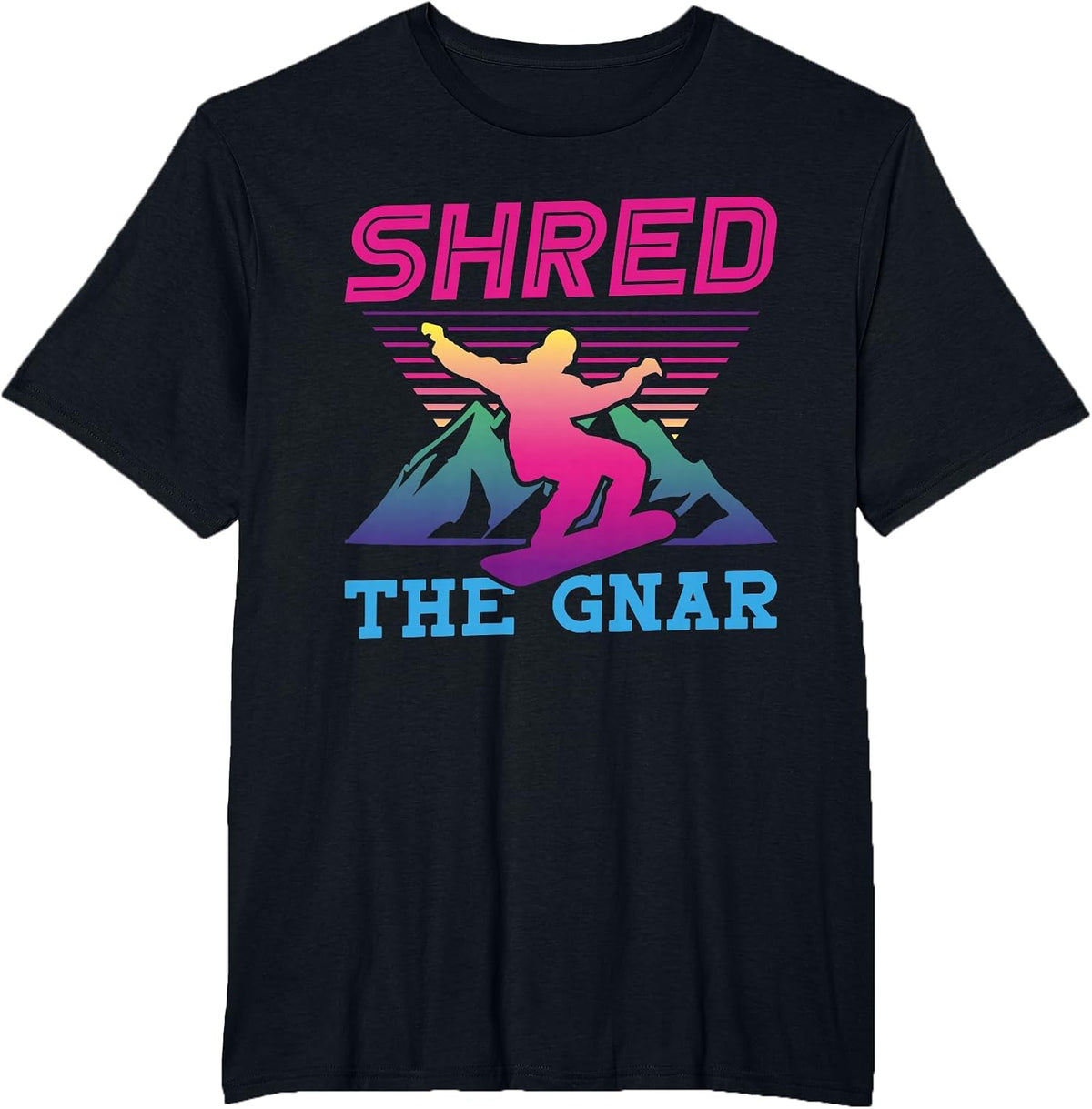 Snowboarding Shred The Gnar Retro 90s 80s Snowboard T-Shirt - Black