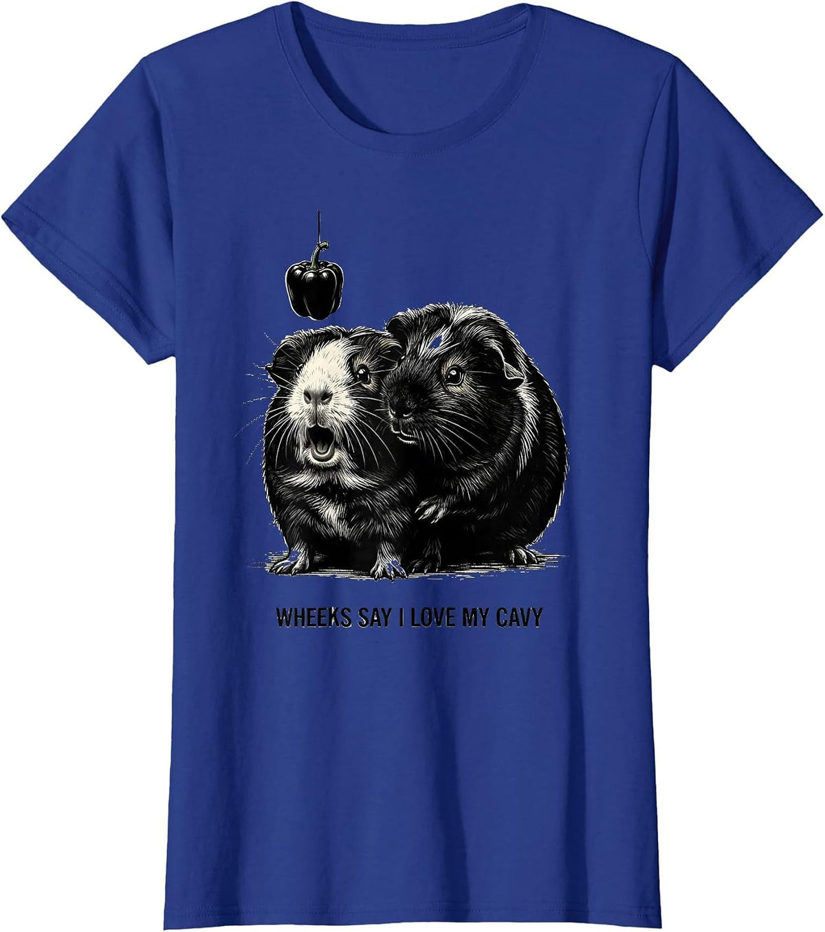 Women's Wheeks Say I Love My Cavy Funny Guinea Pig Lover Humor T-Shirt - Royal Blue