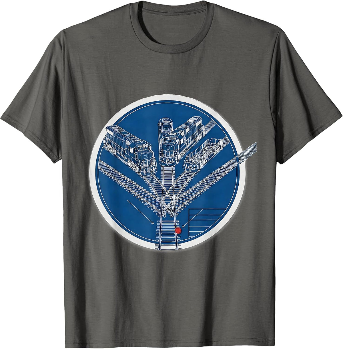 Men's Blueprint Rail Yard Model Railroad Enthusiast Humor T-Shirt - Asphalt Grey