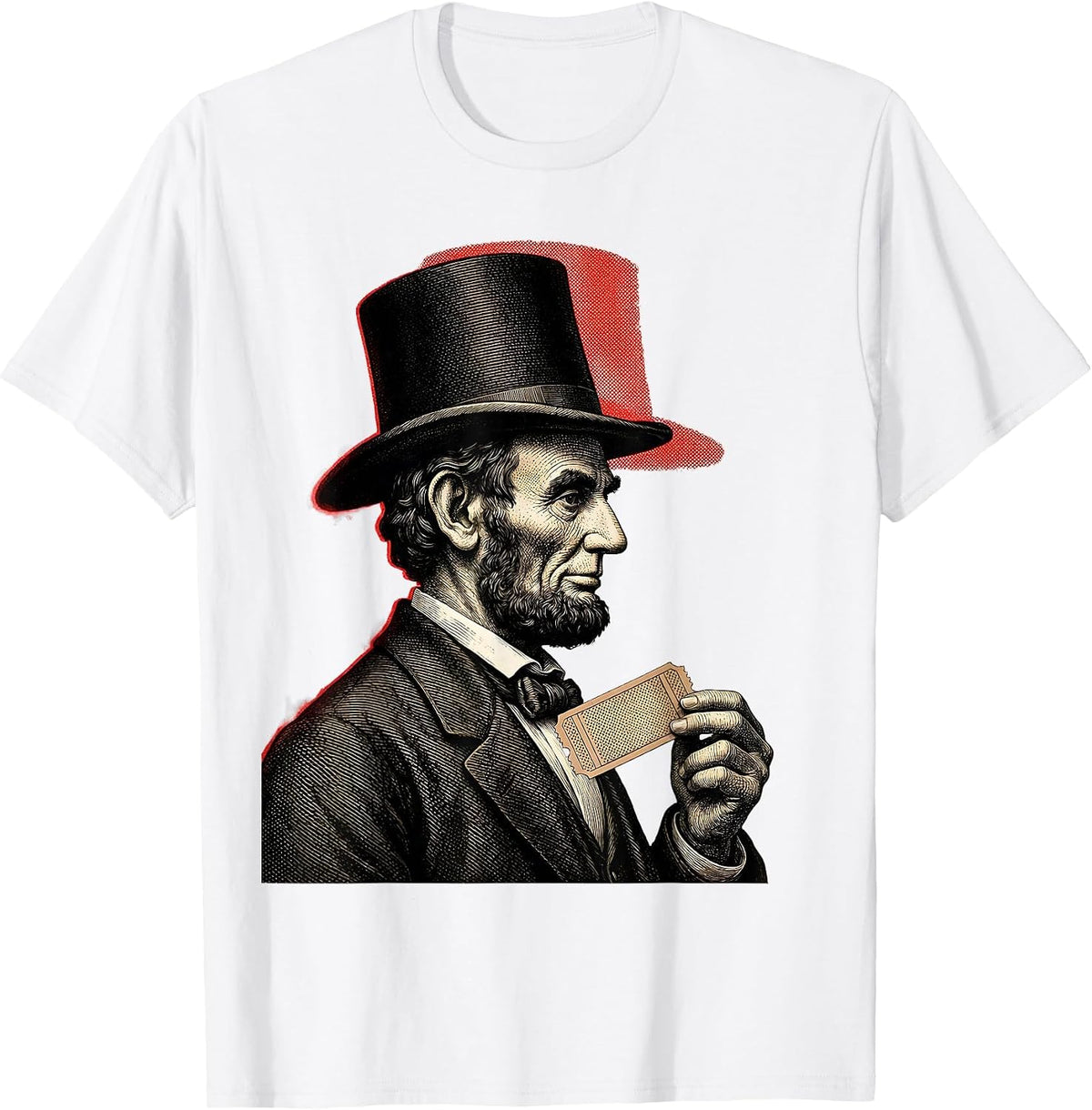 Men's Lincoln Bust Engraved Hatching Dark Humor History Buff T-Shirt - White