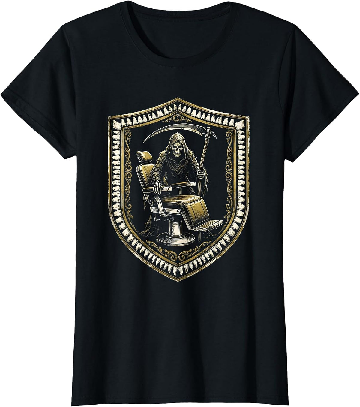 Women's Dental Halloween Grim Reaper Dentist Chair T-Shirt - Black