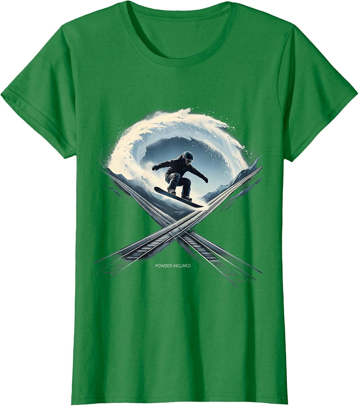 Women's Powder Inclined Minimalist Snowboarder Humor Winter Sports T-Shirt - Kelly Green