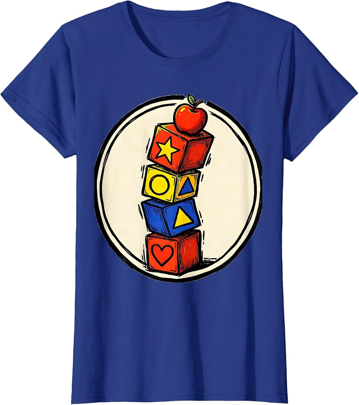 Women's Kindergarten Teacher Alphabet Blocks Tower T-Shirt - Royal Blue