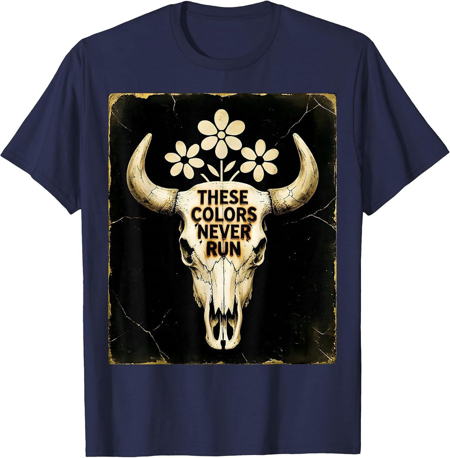 These Colors Never Run Pride Flag Design T-Shirt - Navy Blue