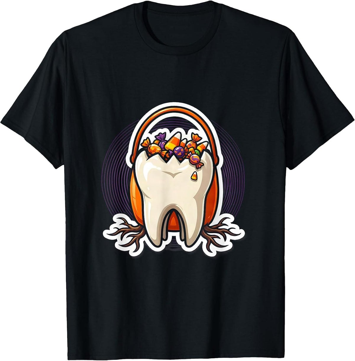 Men's Molar Candy Bucket Dental Halloween Graphic T-Shirt - Black
