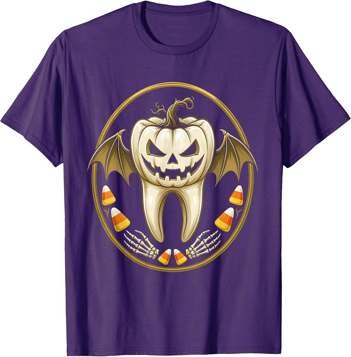 Men's Halloween Jack-O-Lantern Molar Dental Tooth Design T-Shirt - Purple