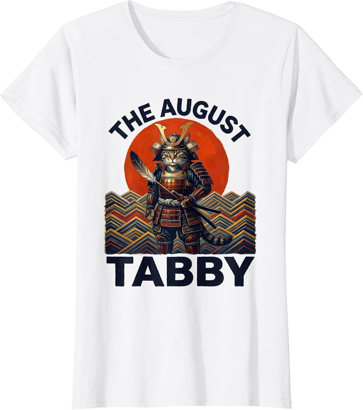 The August Tabby Funny Samurai Cat Anime Art Vintage Graphic T-Shirt - White