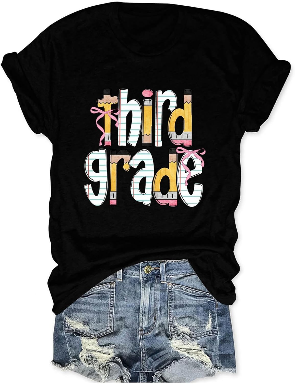 Third Grade Teacher Shirts Women Teaching Lover Tshirt School Teacher Tops - Black