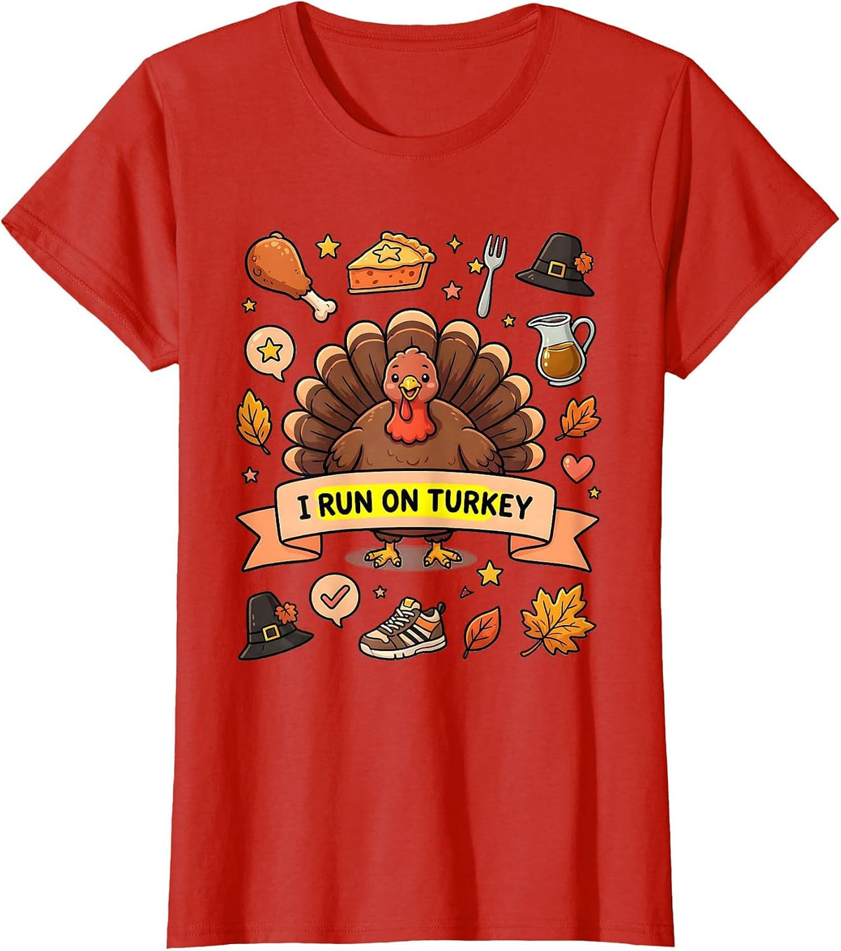 I Run On Turkey Funny Thanksgiving Design T-Shirt - Red