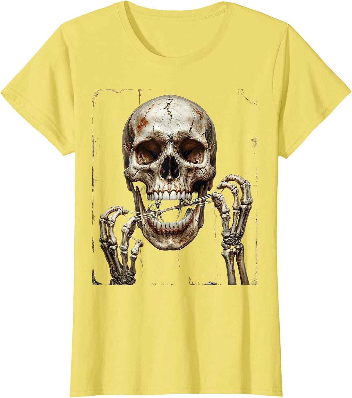 Women's Skeleton Flossing Teeth Funny Dental Halloween T-Shirt - Lemon Yellow