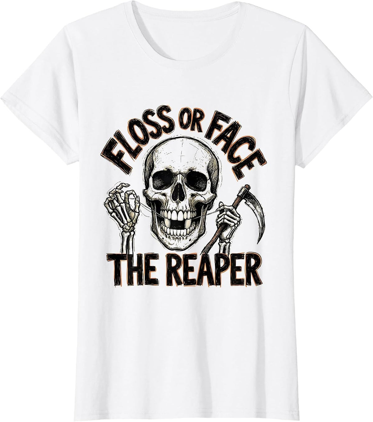 Floss or Face the Reaper Halloween Dental Skull T-Shirt - White