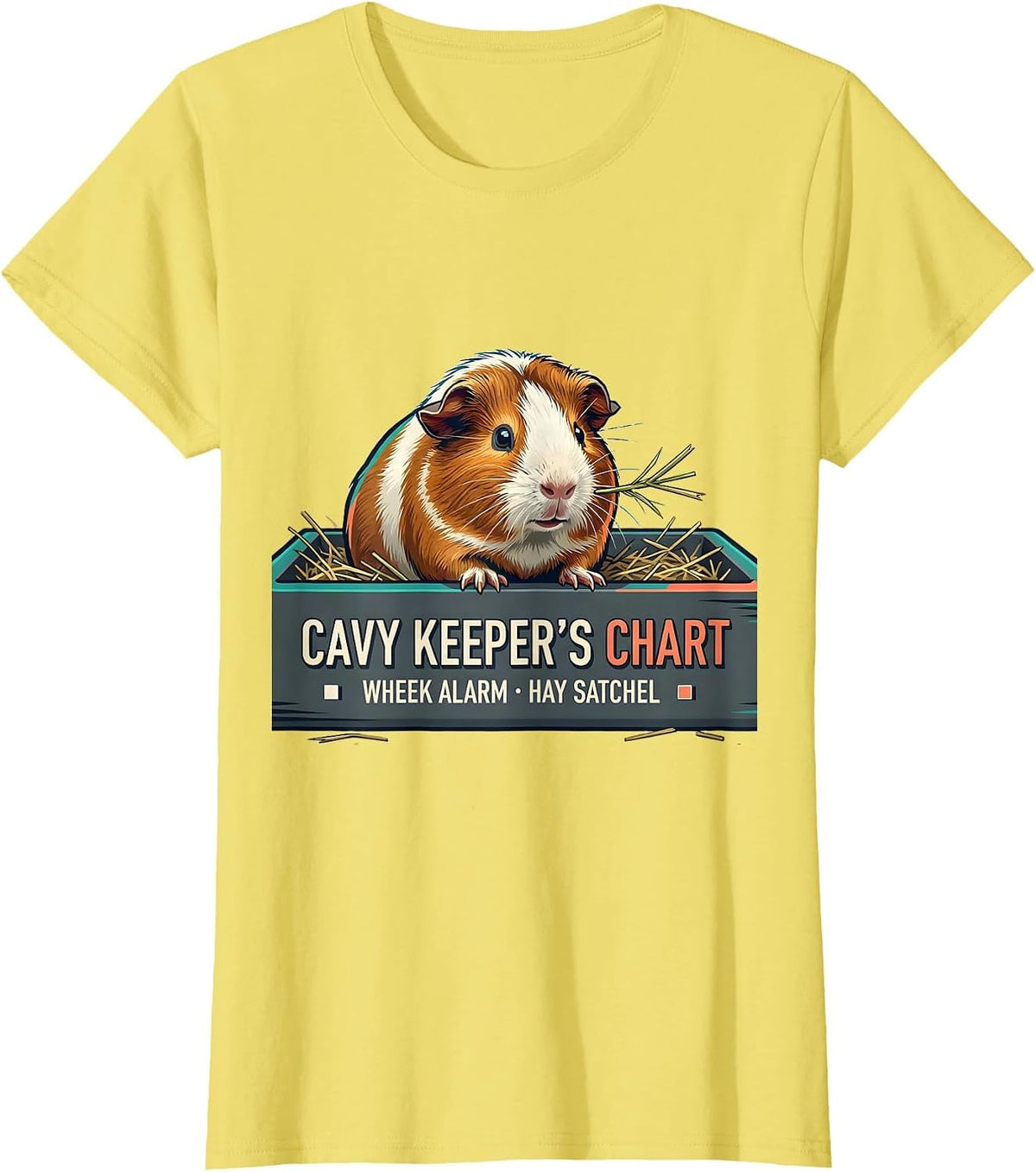 Cavy Keeper's Chart: Wheek Alarm, Hay Satchel Funny T-Shirt - Lemon Yellow